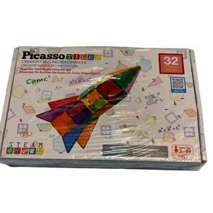PicassoTiles 32 Piece Magnetic Tiles Rocket Booster Set PT32 STEAM Toy New